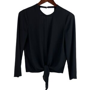 Madewell | Black Chiffon Bell Sleeve Tie Front Top